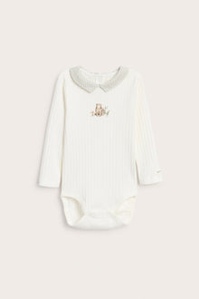 Baby bodysuit with checked collar