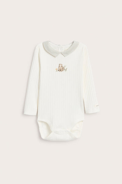 Baby bodysuit with checked collar