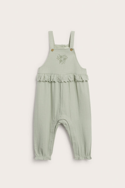 Baby dungarees with lace frill