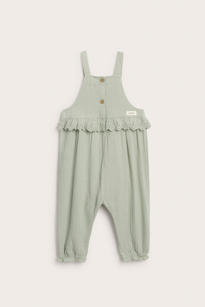 Baby dungarees with lace frill