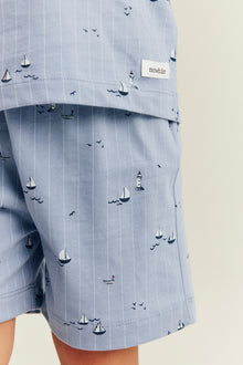 Kids blue sailing boat-themed pajama set