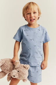 Kids blue sailing boat-themed pajama set