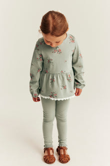 Kids green leggings with lace