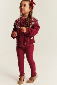 Kids red leggings with lace