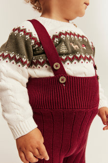 Baby red knitted leggings with braces
