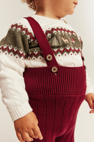 Baby red knitted leggings with braces