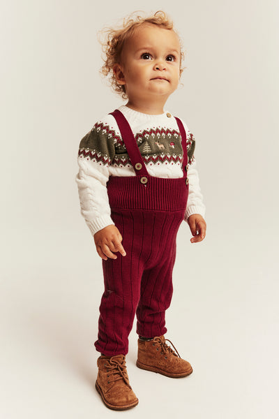 Baby red knitted leggings with braces