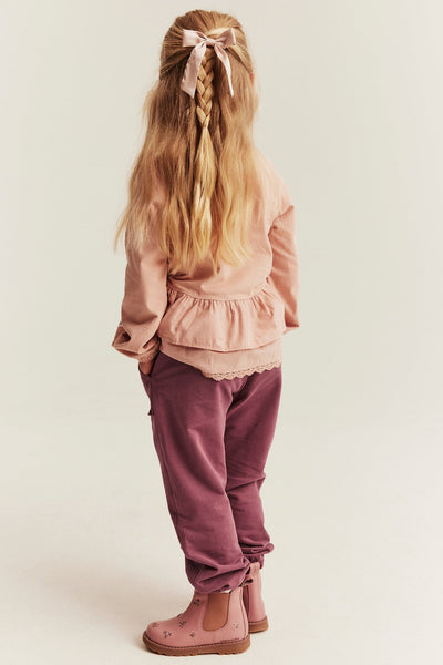 Kids dark pink joggers with lace details