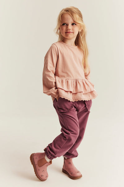 Kids dark pink joggers with lace details