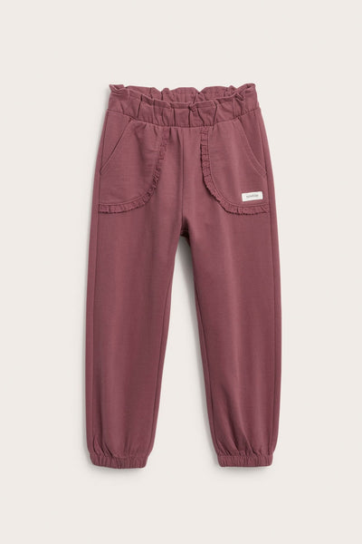 Kids dark pink joggers with lace details