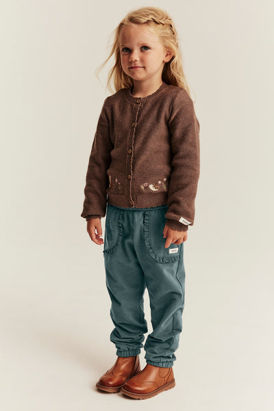 Kids green joggers with lace details