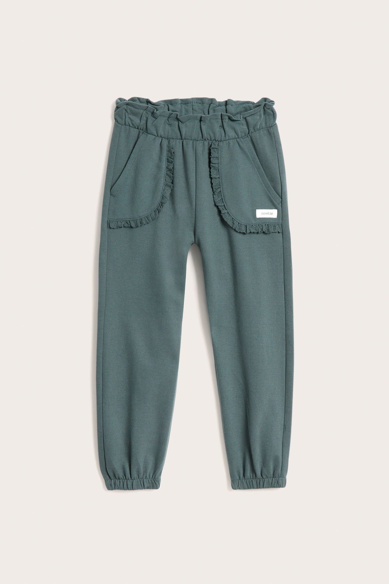 Kids green joggers with lace details