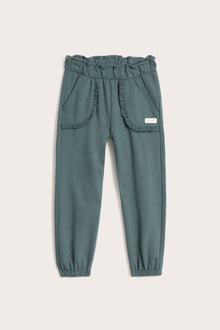 Kids green joggers with lace details