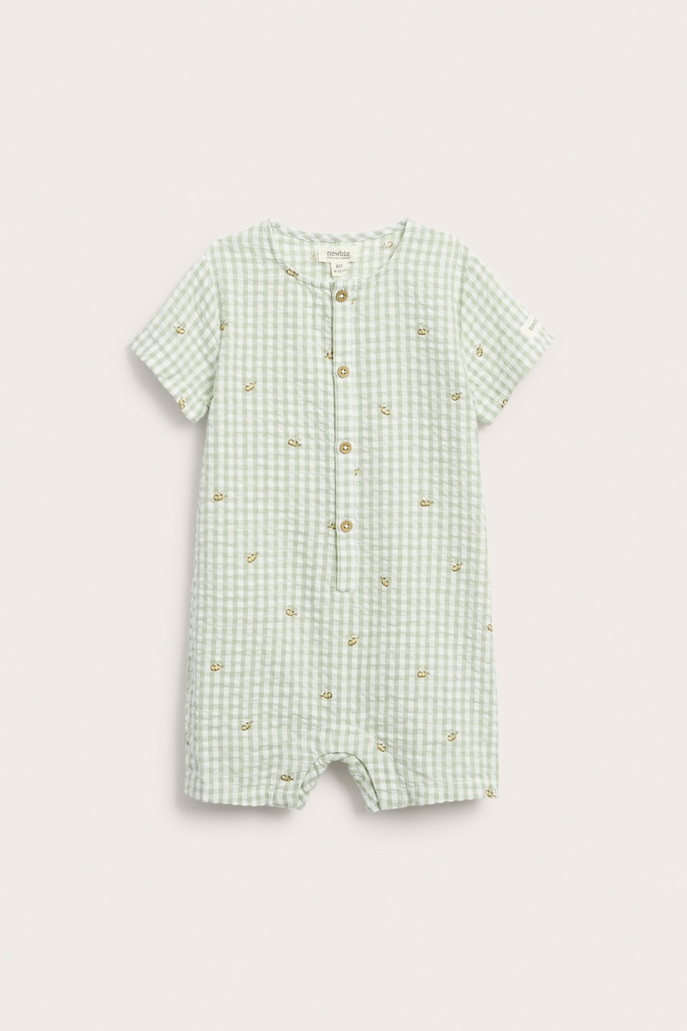 Baby checked romper with bee motif