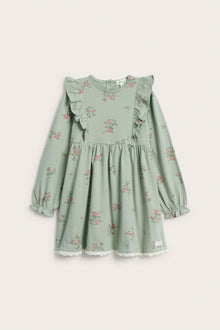 Kids green floral jersey dress