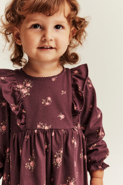Baby burgundy floral frilled dress