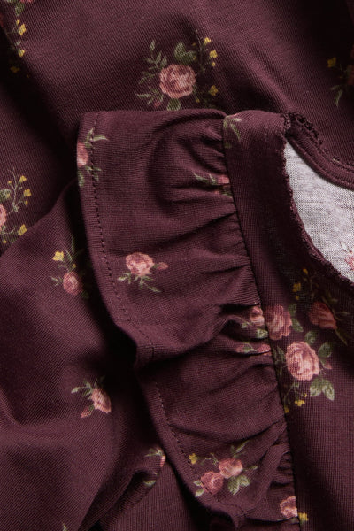 Baby burgundy floral frilled dress
