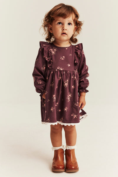 Baby burgundy floral frilled dress