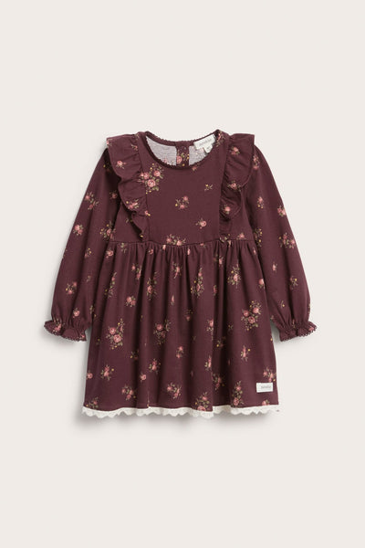 Baby burgundy floral frilled dress