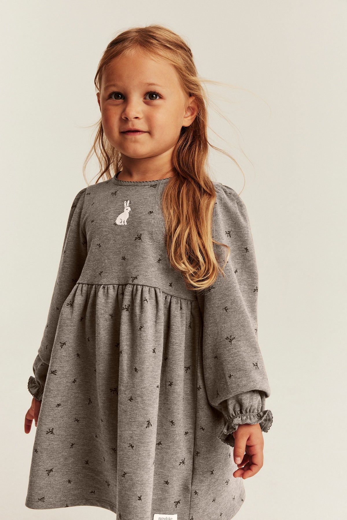 Kids brown long-sleeved dress with rabbit