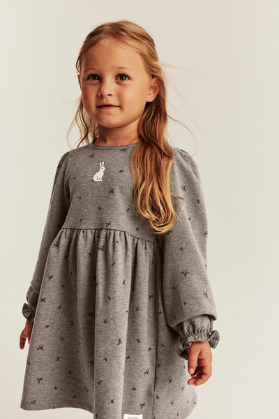 Kids brown long-sleeved dress with rabbit