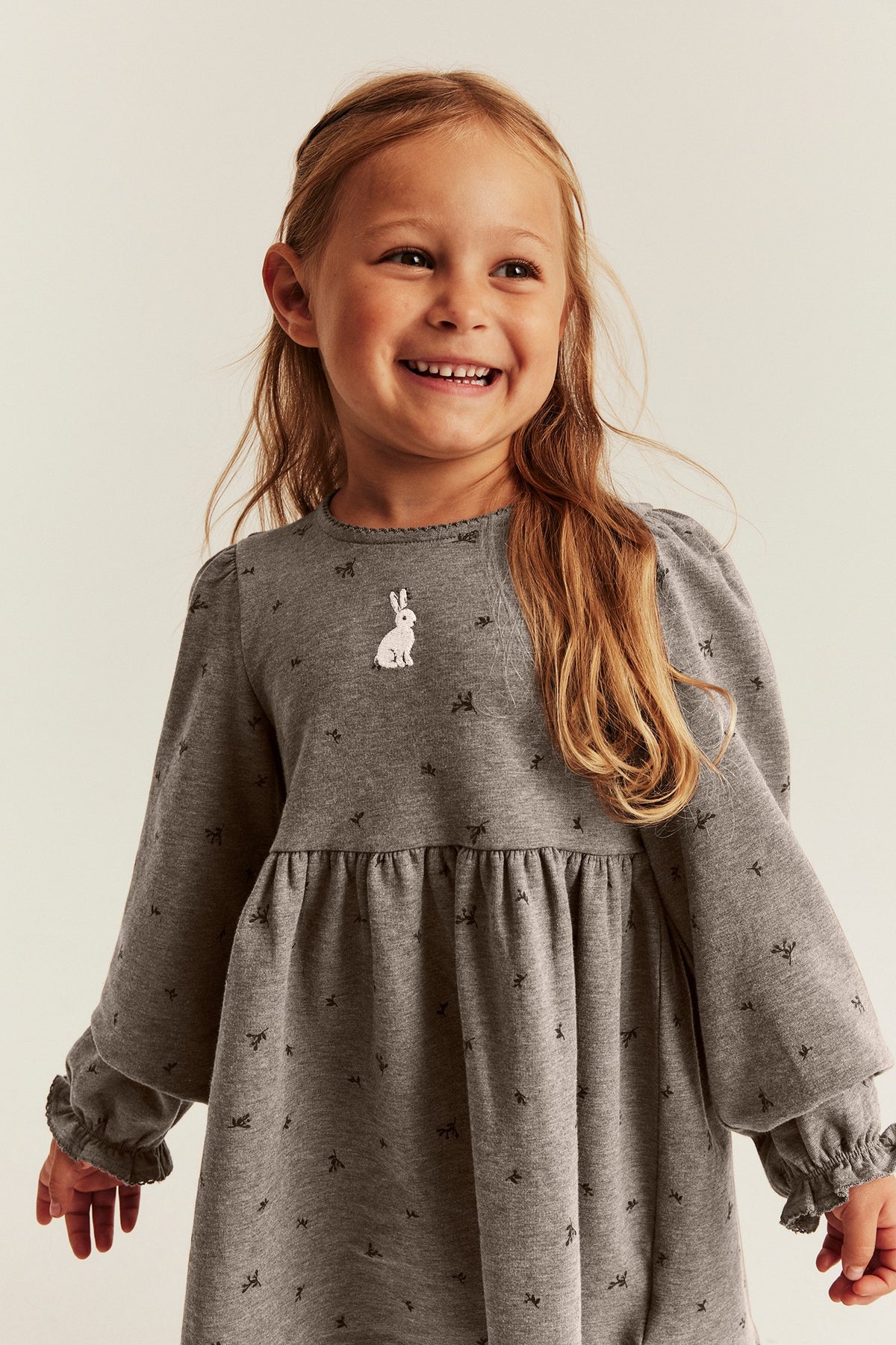 Kids brown long-sleeved dress with rabbit
