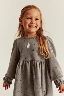 Kids brown long-sleeved dress with rabbit
