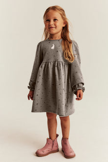 Kids brown long-sleeved dress with rabbit