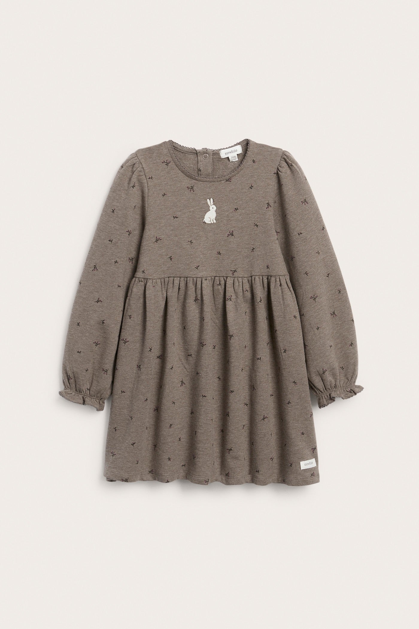 Kids brown long-sleeved dress with rabbit