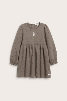 Kids brown long-sleeved dress with rabbit