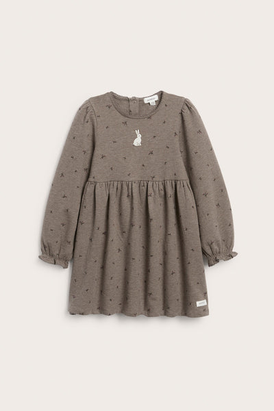 Kids brown long-sleeved dress with rabbit