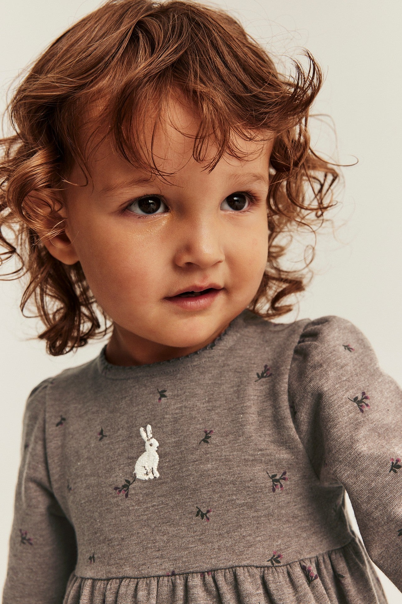 Baby brown long-sleeved dress with rabbit