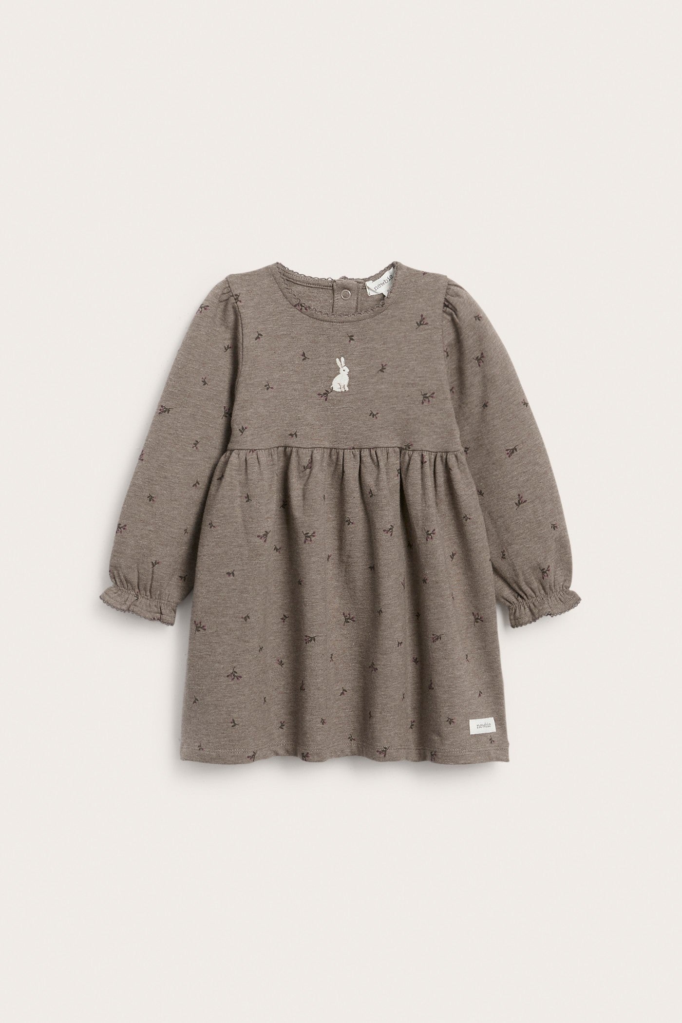 Baby brown long-sleeved dress with rabbit