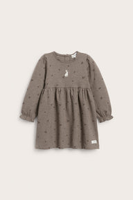 Baby brown long-sleeved dress with rabbit