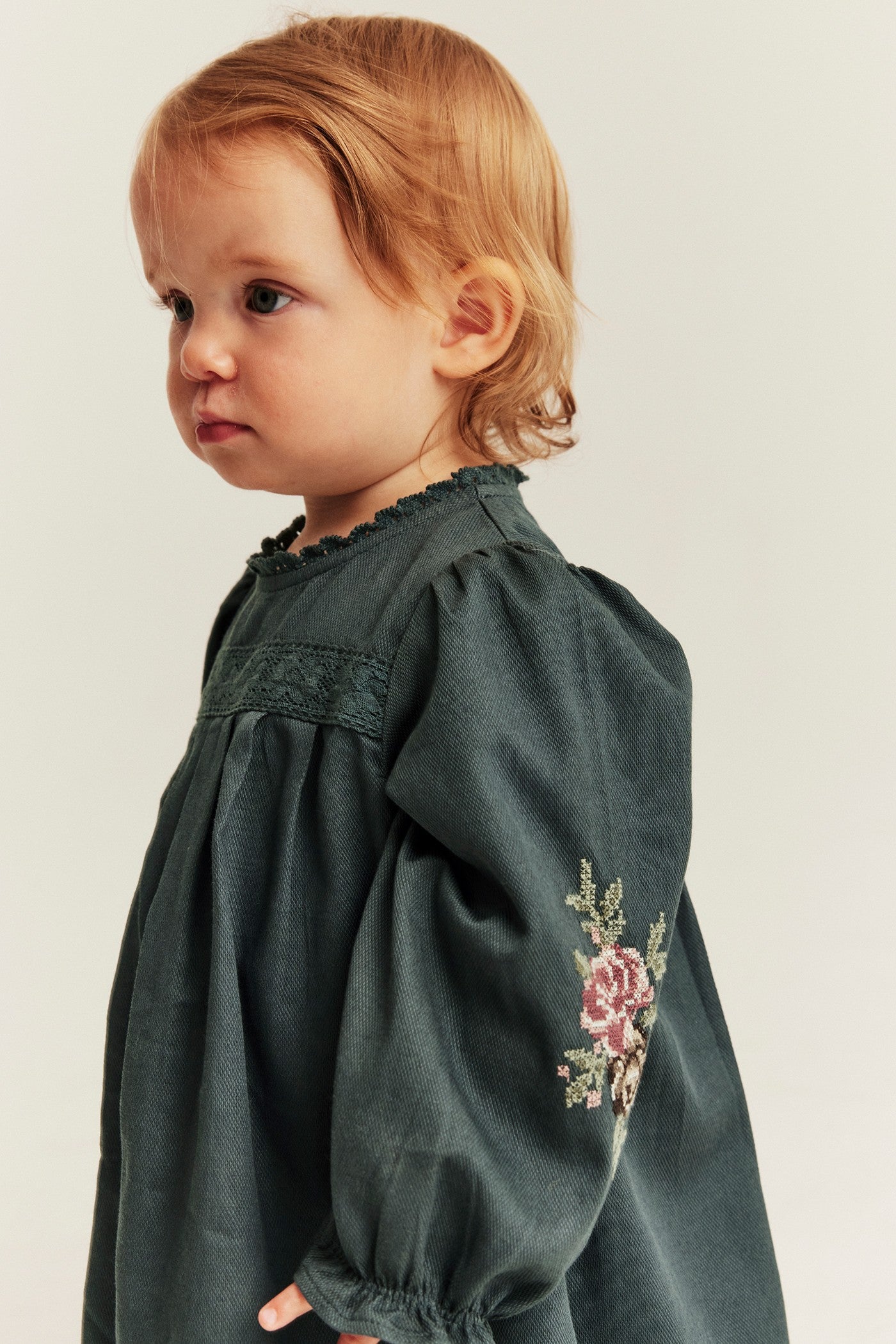 Baby green embroidered dress