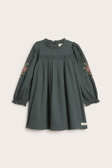 Kids green dress with cross-stitch embroidery