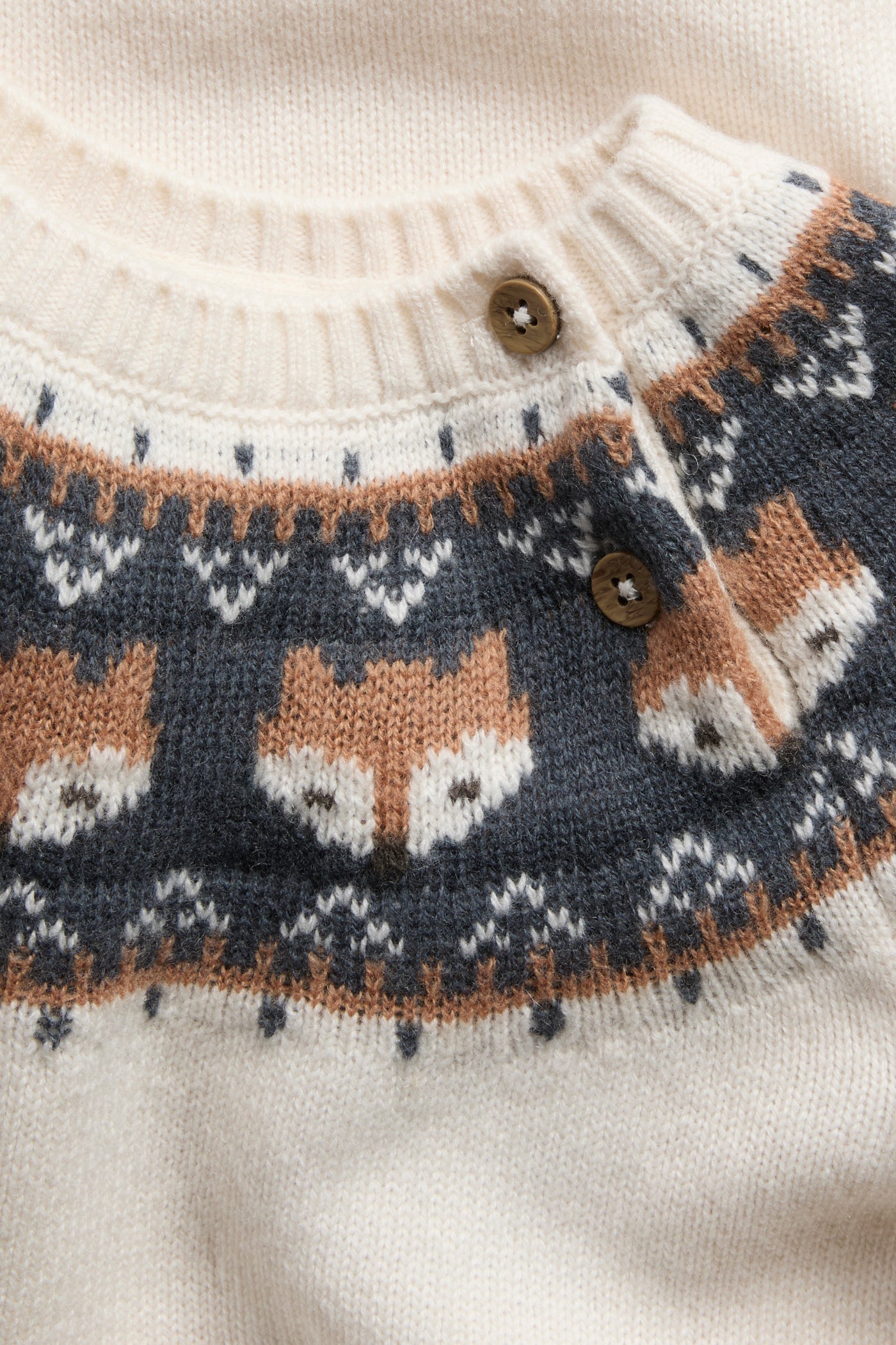 Baby white knitted wool jumper with foxes