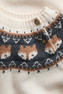 Baby white knitted wool jumper with foxes