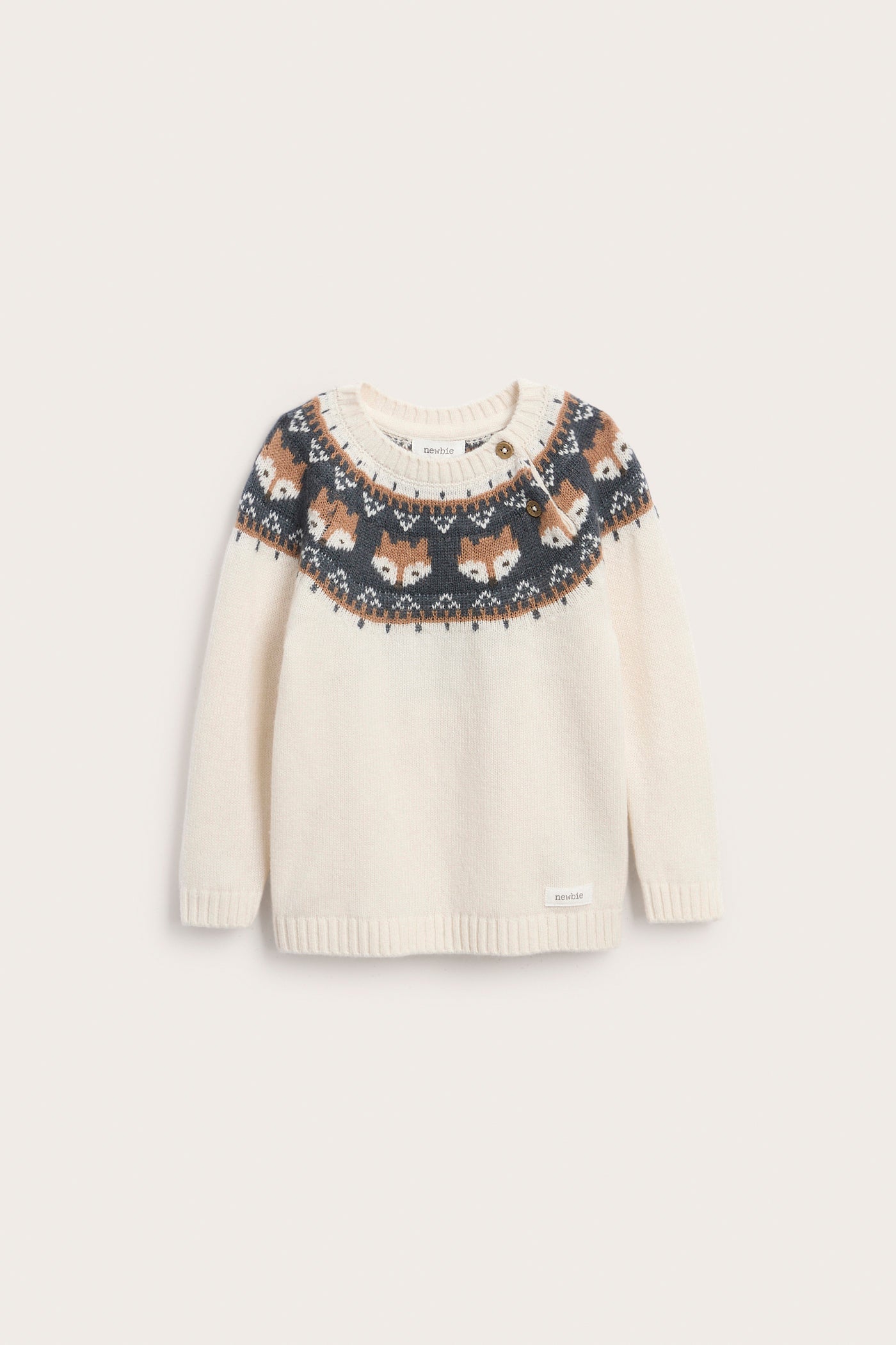 Baby white knitted wool jumper with foxes