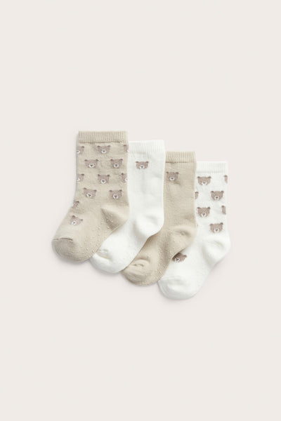 Baby beige teddy bear motif socks (4-pack)