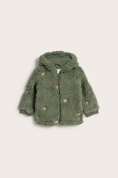 Baby pile jacket with teddy bears