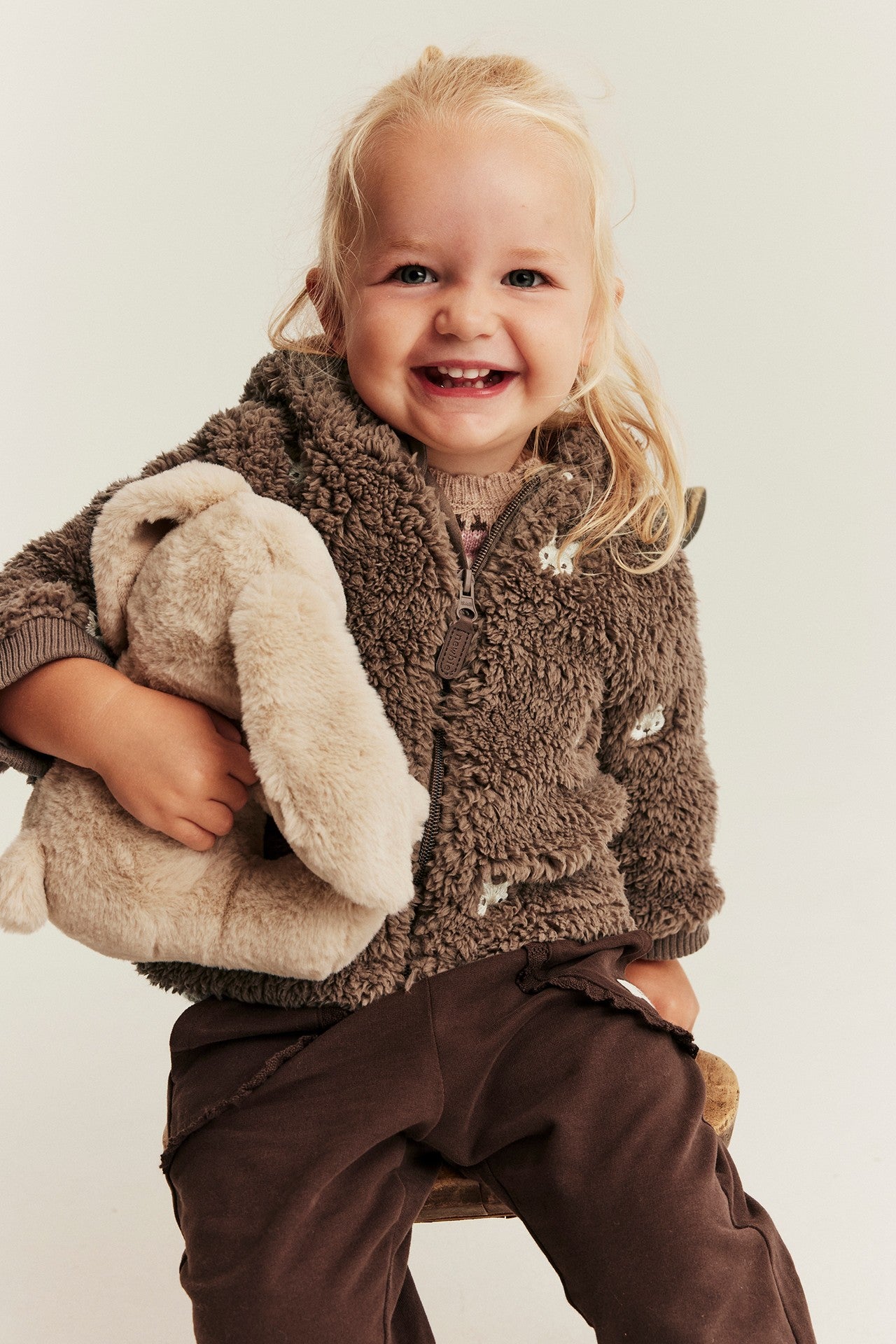 Baby pile jacket with rabbits
