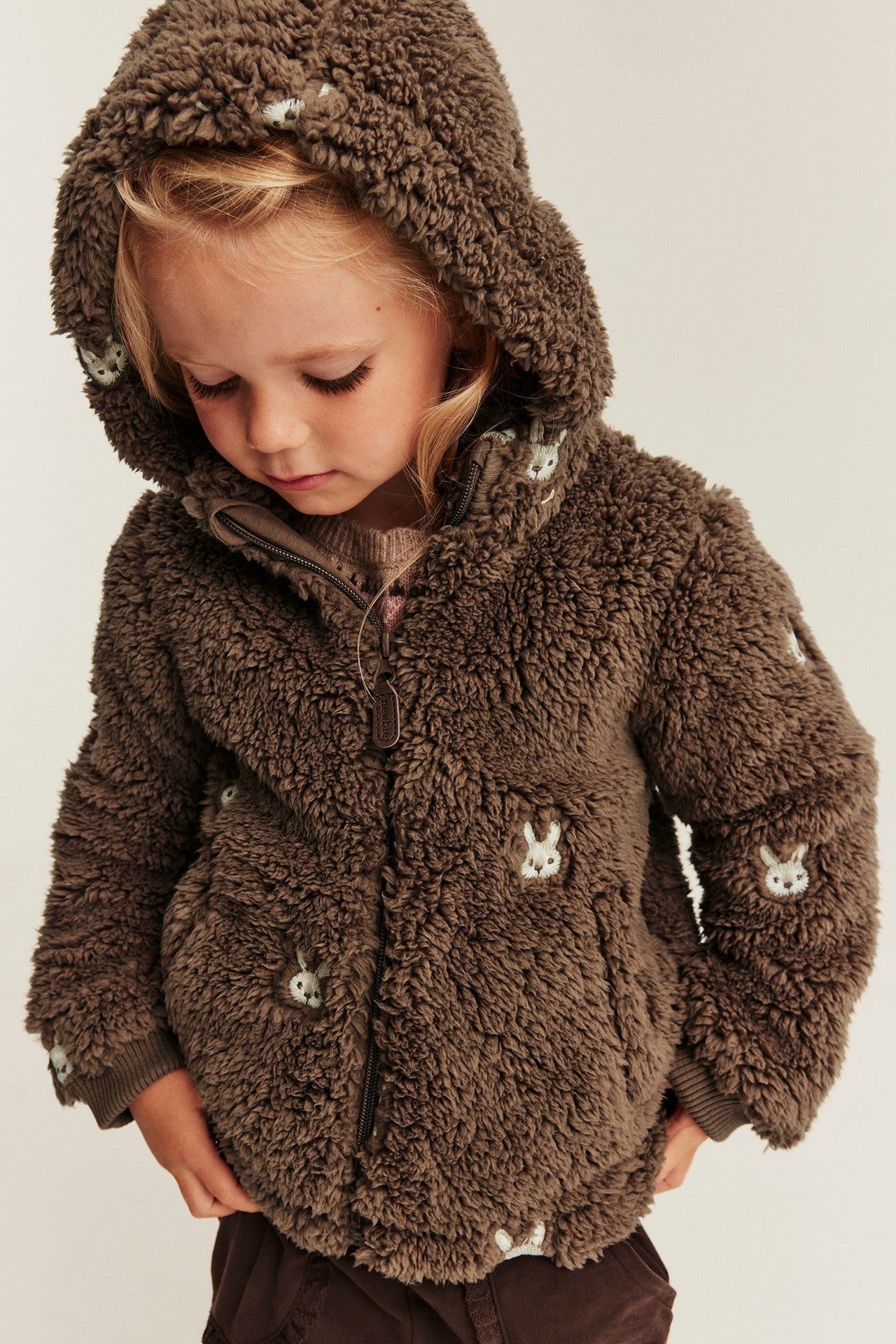 Kids pile jacket with rabbits