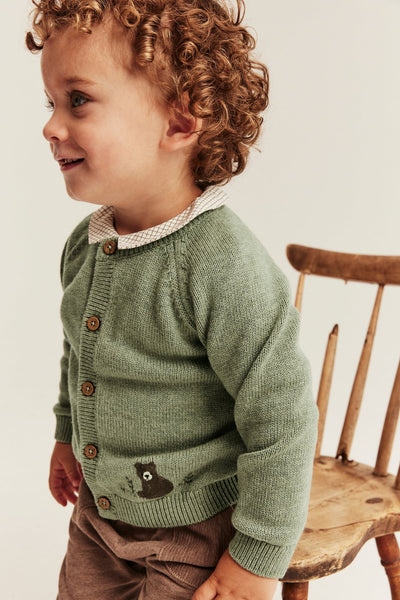 Baby cardigan with embroidered bear