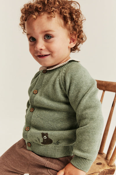 Baby cardigan with embroidered bear