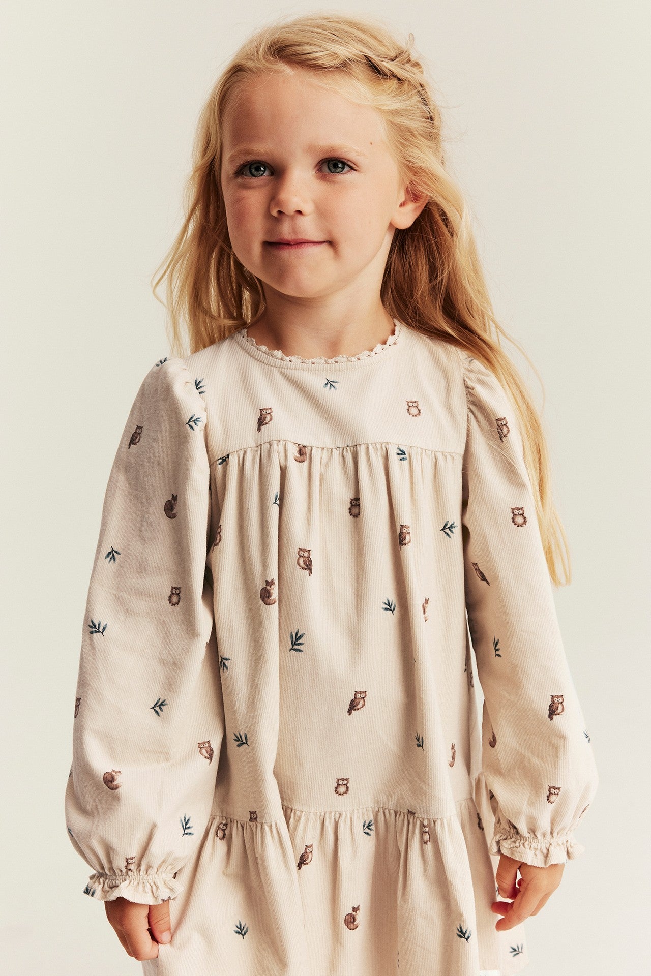 Kids beige patterned corduroy dress