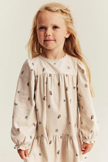 Kids beige patterned corduroy dress