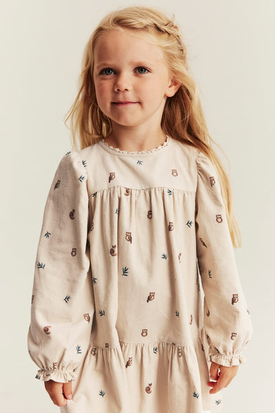 Kids beige patterned corduroy dress