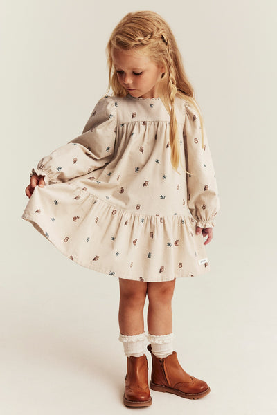 Kids beige patterned corduroy dress