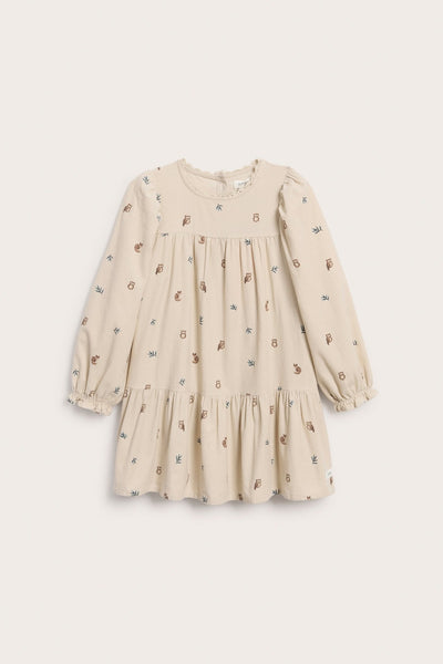 Kids beige patterned corduroy dress